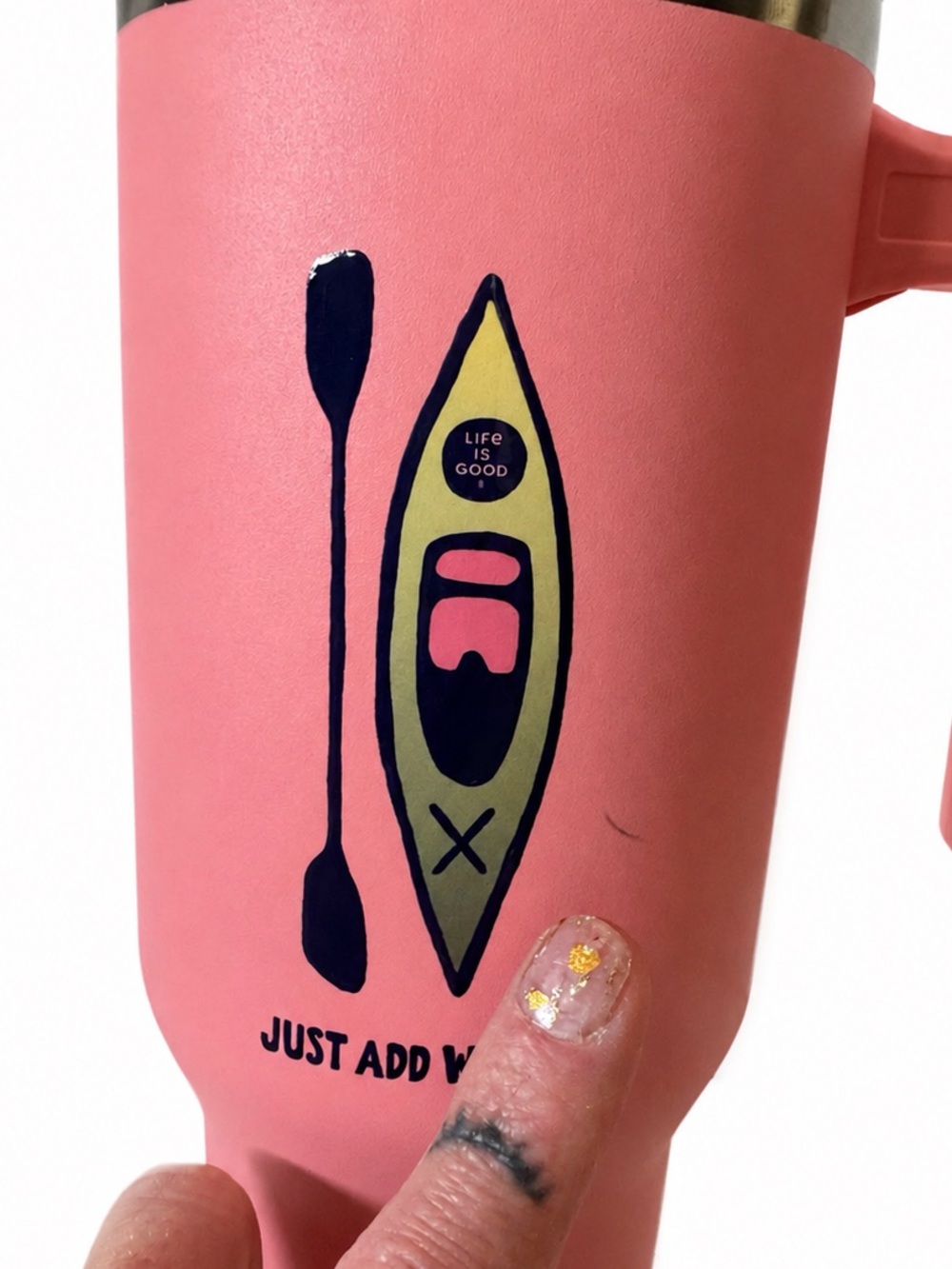 Life Is Good 32oz Tumbler Insulated Thermos Mug Pink Just Add Water Cup Handle - Picture 6 of 7